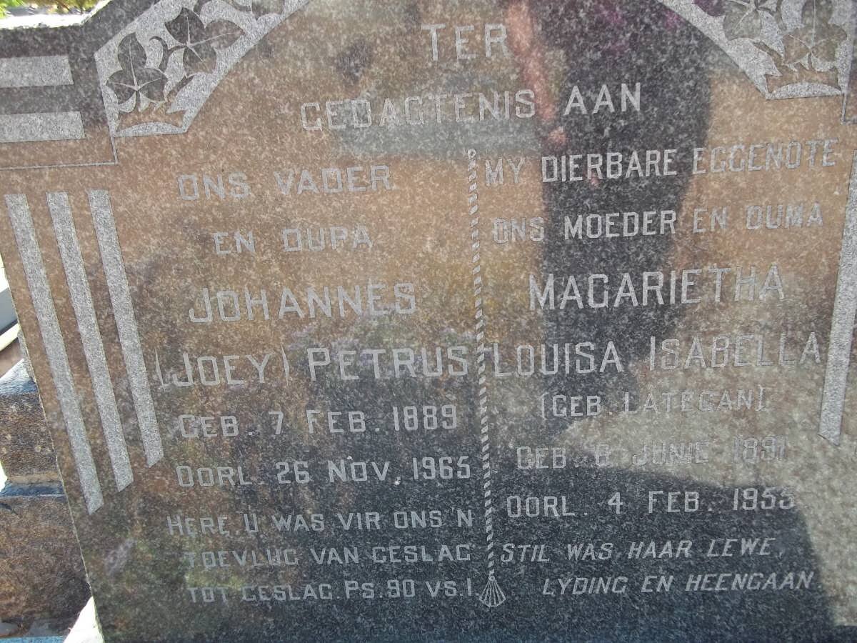 LATEGAN Johannes Petrus 1889-1965 &amp; Magarietha Louisa Isabella LATEGAN 1891-1955