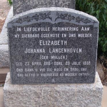 LANGENHOVEN Elizabeth Johanna nee MULLER 1918-1959
