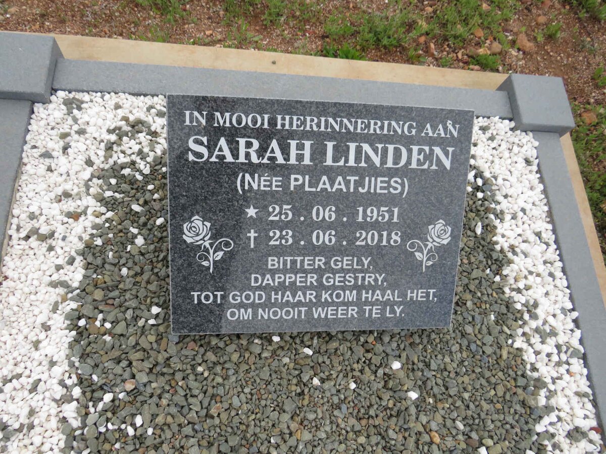 LINDEN Sarah nee PLAATJIES 1951-2018