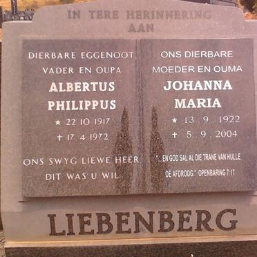 LIEBENBERG Albertus Philippus 1917-1972 &amp; Johanna Maria 1922-2004