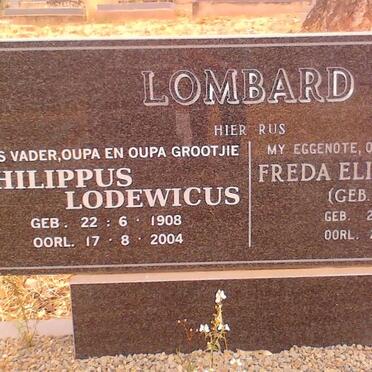 LOMBARD Philippus Lodewicus 1908-2004 &amp; Freda Elizabeth OLIVIER 1912-1987
