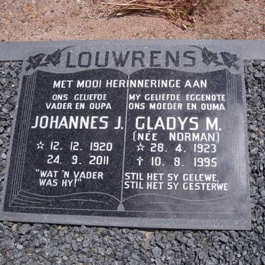 LOUWRENS Johannes J. 1920-2011 &amp; Gladys M. NORMAN 1923-1995