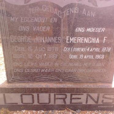 LOURENS George Johannes 1878-1961 &amp; Emerenchia F. LOURENS 1878-1968