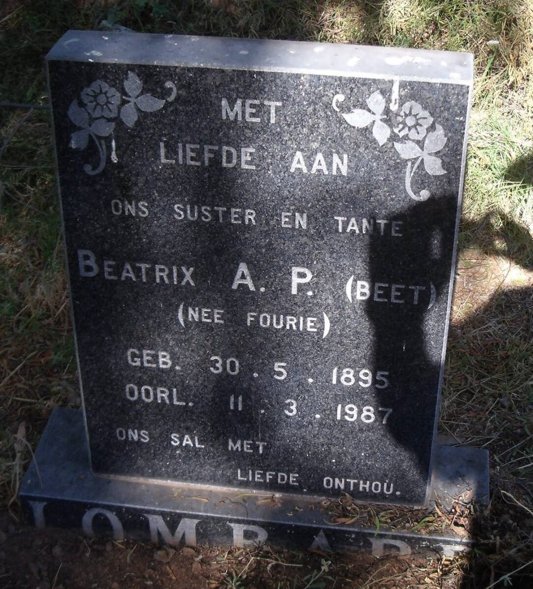 LOMBARD Beatrix A.P. nee FOURIE 1895-1987