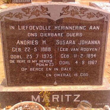 MARITZ Andries H. 1888-1975 &amp; Susara Johanna VAN ROOYEN 1894-1967 