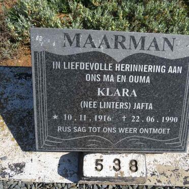 MAARMAN Klara Jafta nee LINTERS 1916-1990