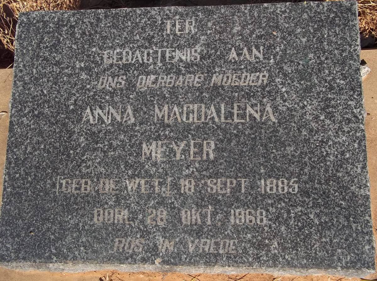 MEYER Anna Magdalena nee de WET 1885-1968