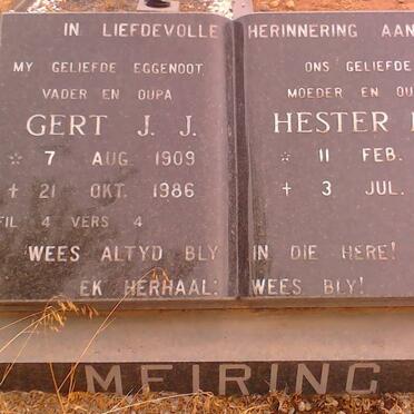 MEIRING Gert J.J. 1909-1986 &amp; Hester M. 1914-1999