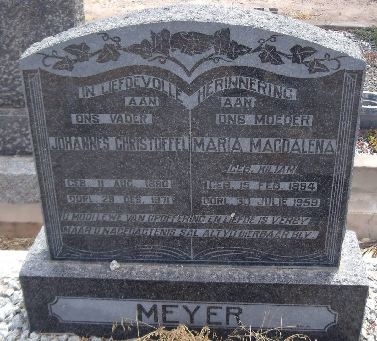 MEYER Johannes Christoffel 1890-1971 &amp; Maria Magdalena KILIAN 1894-1959