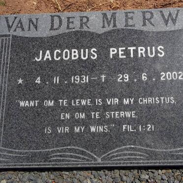 MERWE Jacobus Petrus, van der 1931-2002