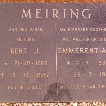 MEIRING Gert J. 1905-1987 &amp; Emmerentia A. 1906-1976