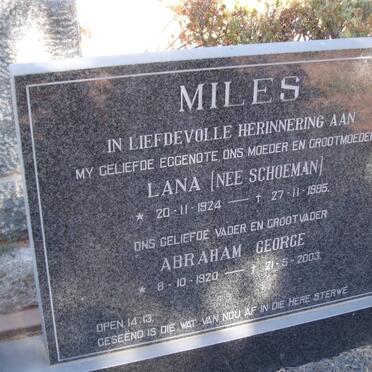 MILES Abraham George 1920-2003 &amp; Lana SCHOEMAN 1924-1995