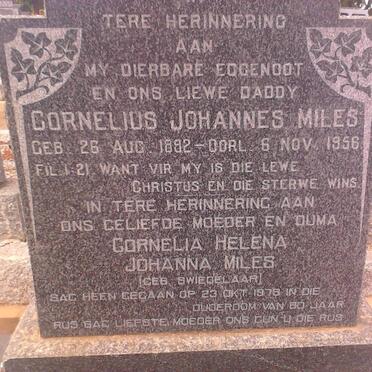 MILES Cornelius Johannes 1892-1956 &amp; Cornelia Helena Johanna SWIEGELAAR -1978