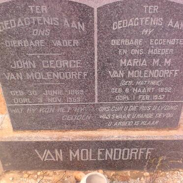 MOLENDORFF John George, van 1889-1959 &amp; Maria M.M. MATTHEE 1892-1957