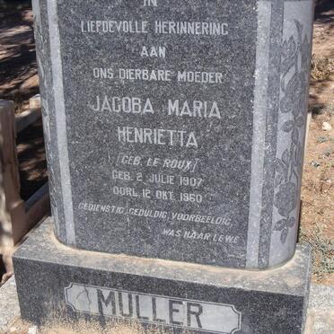 MULLER Jacoba Maria Henrietta nee LE ROUX 1907-1960