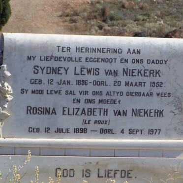 NIEKERK Sydney Lewis, van 1896-1952 &amp; Rosina Elizabeth LE ROUX 1898-1977