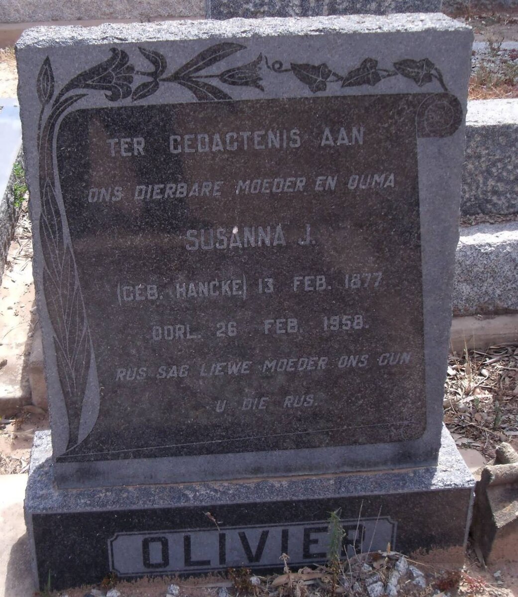 OLIVIER Susanna J. nee HANCKE 1877-1958