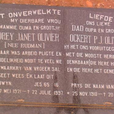 OLIVIER Ockert P.J. 1910-2002 &amp; Audrey Janet RUDMAN 1921-1997