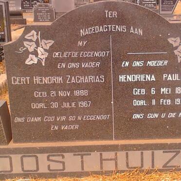 OOSTHUIZEN Gert Hendrik Zacharias 1888-1967 &amp; Hendriena Pauliena 1892-1970