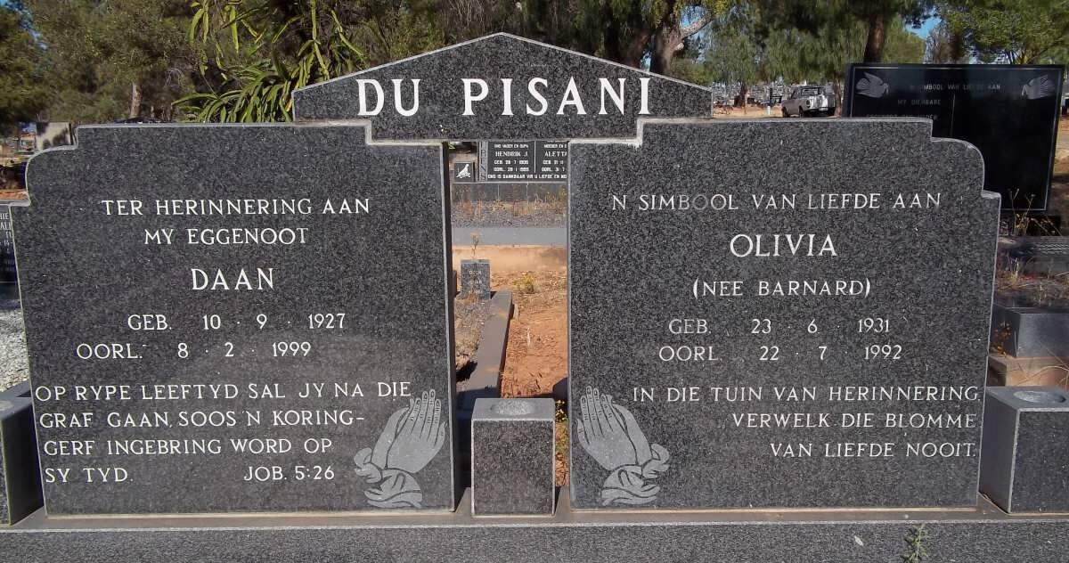 PISANI Daan, du 1927-1999 &amp; Olivia BARNARD 1931-1992