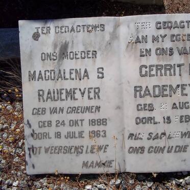 RADEMEYER Gerrit P.J. 1882-1953 &amp; Magdalena S. van GREUNEN 1888-1963