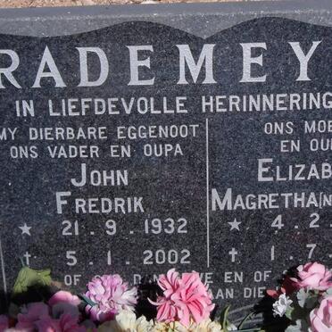 RADEMEYER John Fredrik 1932-2002 &amp; Elizabeth Magretha BOTHA 1949-2009