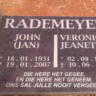 RADEMEYER John 1931-2007 &amp; Veronica Jeanett 1935-1988