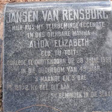 RENSBURG Alida Elizabeth, Jansen van nee DU TOIT -1959