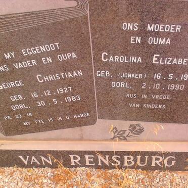 RENSBURG George Christiaan, van 1927-1983 &amp; Carolina Elizabeth JONKER 1930-1990