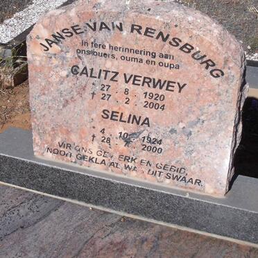 RENSBURG Calitz Vermey, Janse van 1920-2004 &amp; Selina 1924-2000