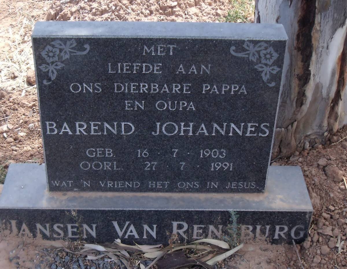 RENSBURG Barend Johannes, Jansen van 1903-1991