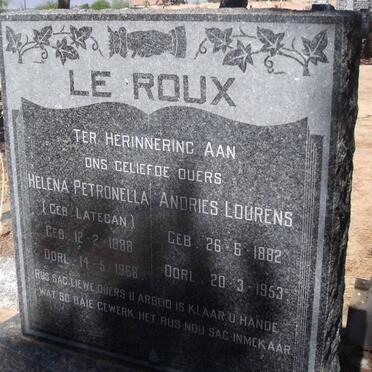 ROUX Andries Lourens, le 1882-1953 &amp; Helena Petronella LATEGAN 1888-1968