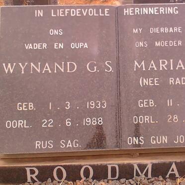 ROODMAN Wynand G.S. 1933-1988 &amp; Maria J.F. RADEMEYER 1928-1985