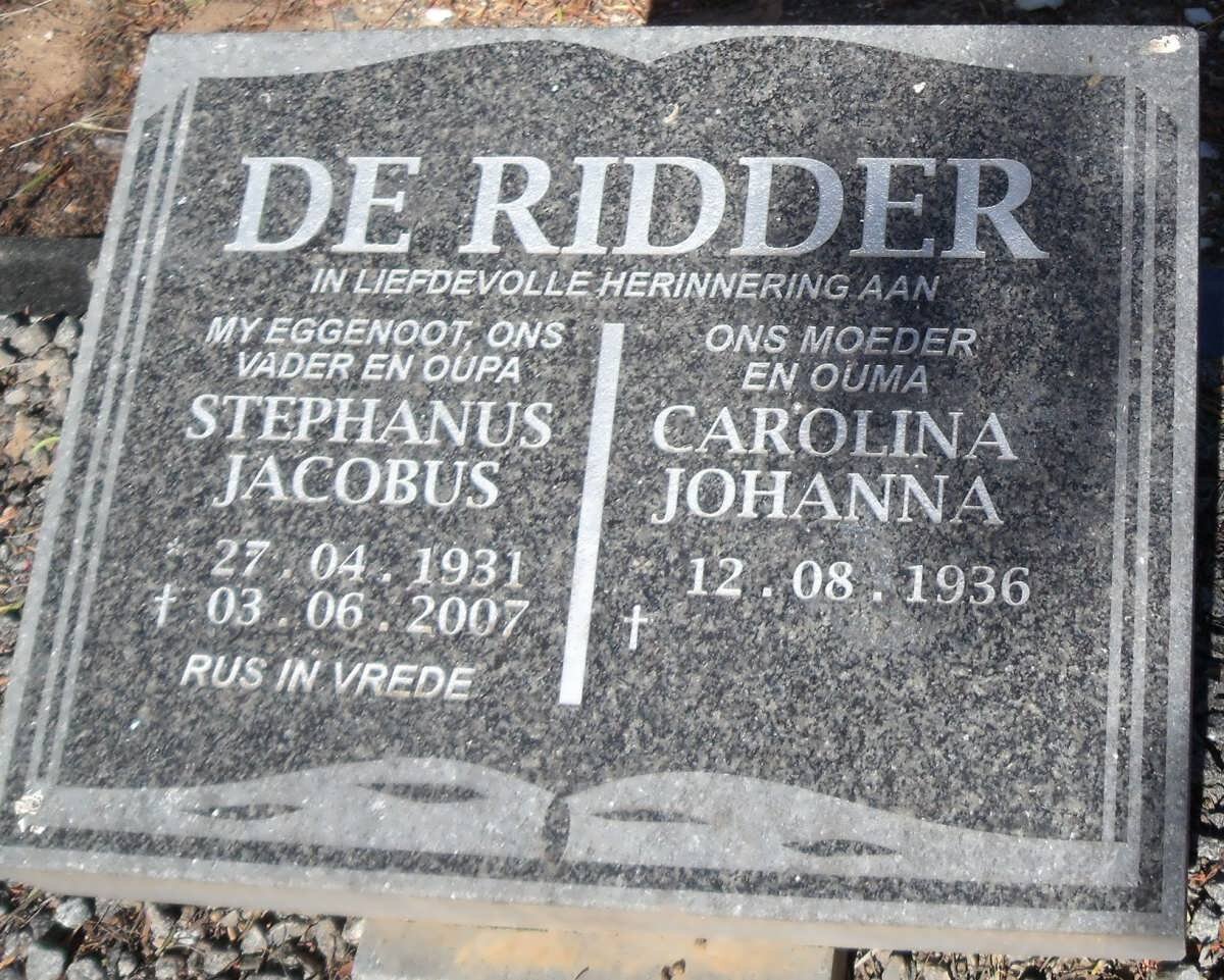 RIDDER Stephanus Jacobus, de 1931-2007 &amp; Carolina Johanna 1936-