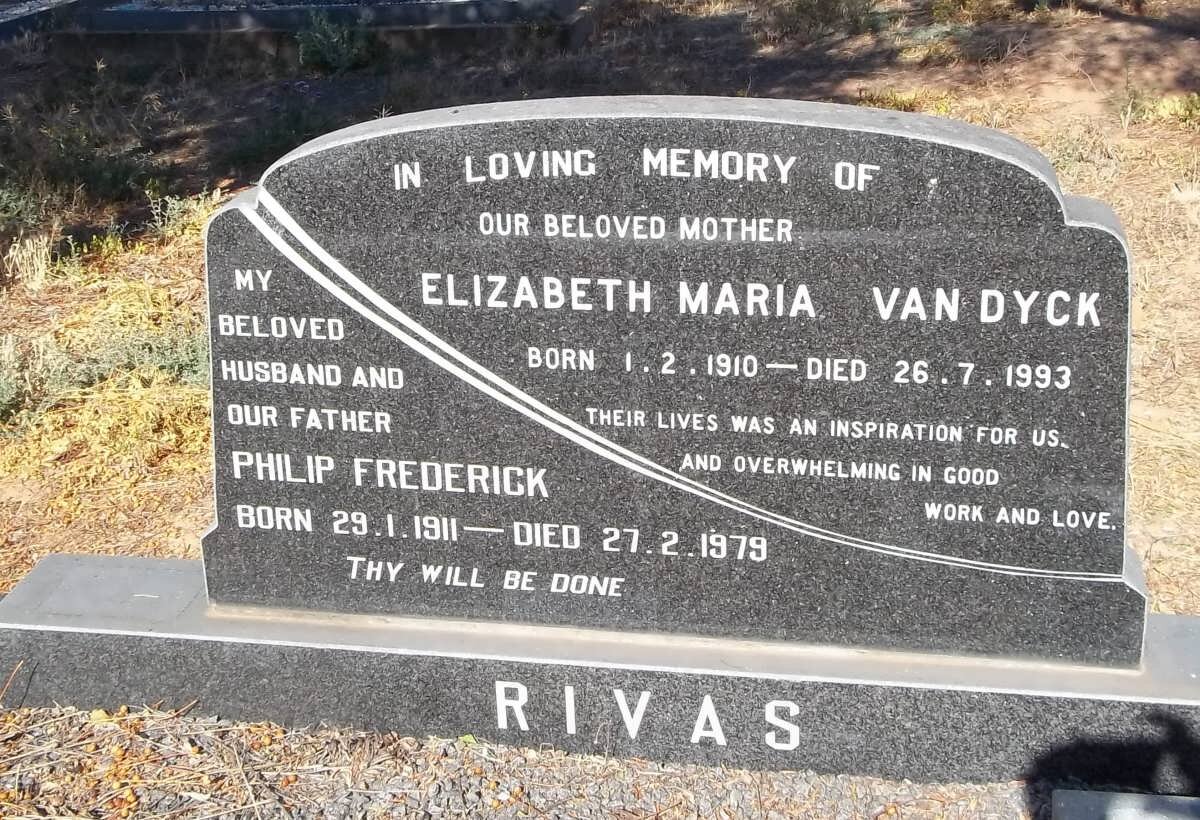 RIVAS Philip Frederick 1911-1979 &amp; Elizabeth Maria van DYCK 1910-1993