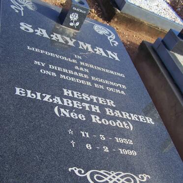 SAAYMAN Hester Elizabeth Barker nee ROODT 1932-1999