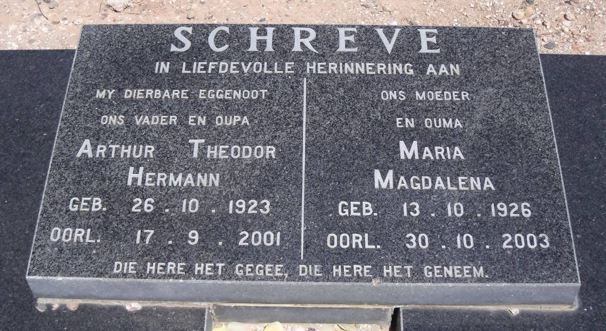 SCHREVE Arthur Theodor Hermann 1923-2001 &amp; Maria Magdalena 1926-2003