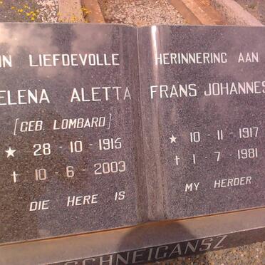 SCHNEIGANSZ Franz Johannes 1917-1981 &amp; Helena Aletta LOMBARD 1915-2003