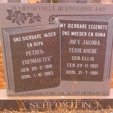 SERFONTEIN Petrus Ebenhaezer 1918-1983 &amp; Joey Jacoba Terblanche ELLIS 1921-1981