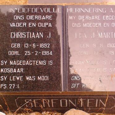 SERFONTEIN Christiaan J. 1892-1984 &amp; Lea J. Martha 1903-1978
