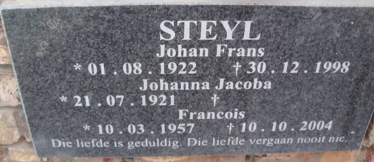 STEYL Johan Frans 1922-1998 &amp; Johanna Jacoba 1921- :: STEYL Francois 1957-2004