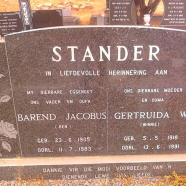STANDER Barend Jacobus 1905-1983 &amp; Gertruida W. 1918-1991