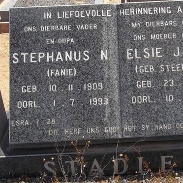 STADLER Stephanus N. 1909-1993 &amp; Elsie J.J. STEENKAMP 1911-1990