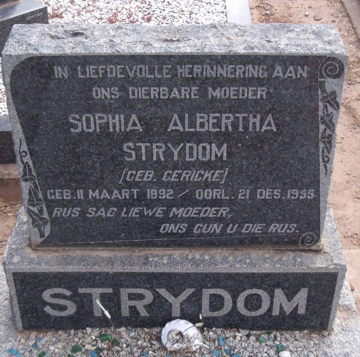 STRYDOM Sophia Albertha nee GERICKE 1892-1955