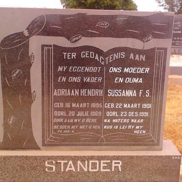 STANDER Adriaan Hendrik 1895-1969 &amp; Sussana F.S. 1901-1991