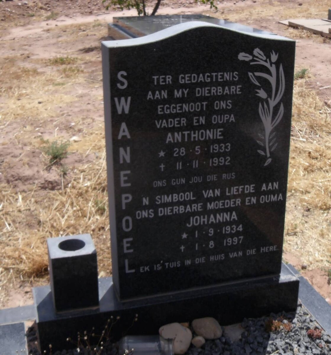SWANEPOEL Anthonie 1933-1992 &amp; Johanna 1934-1997