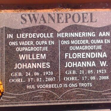SWANEPOEL Willem Johannes 1920-2007 &amp; Florendina Johanna W. 1923-2008