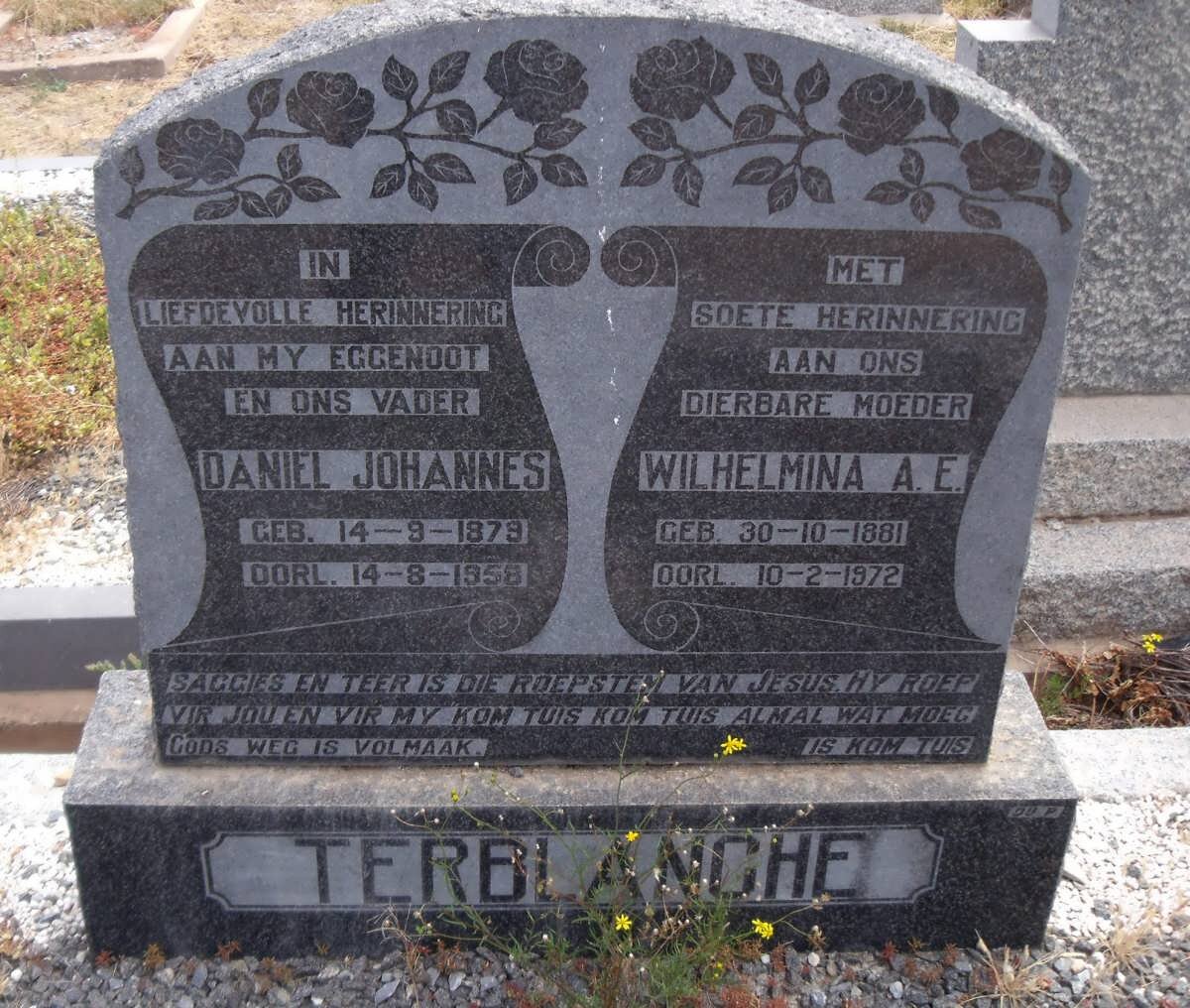 TERBLANCHE Daniel Johannes 1879-1958 &amp; Wilhelmina H.F. 1881-1972