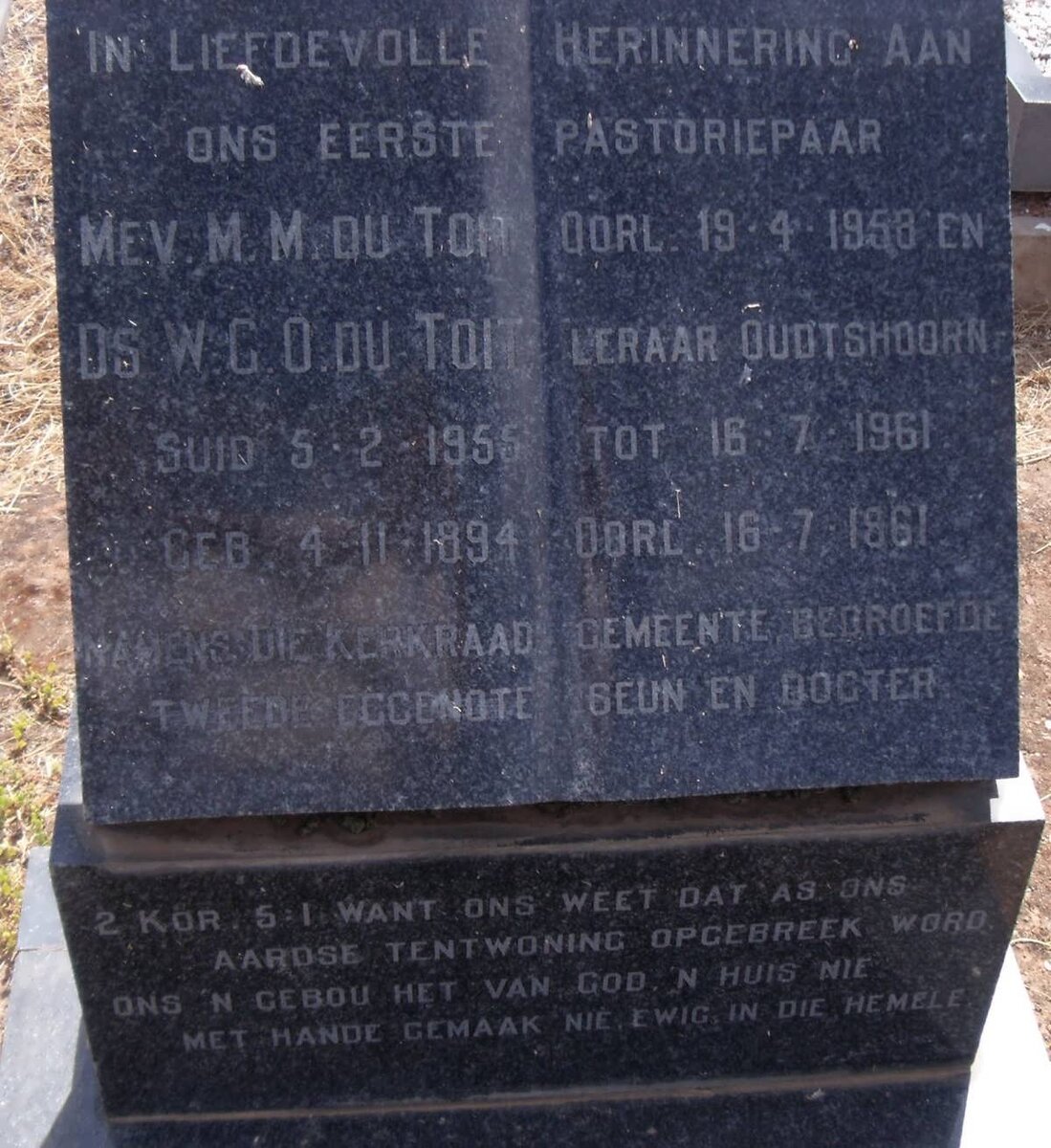 TOIT W.C.O., du 1894-1961 &amp; M.M. -1958