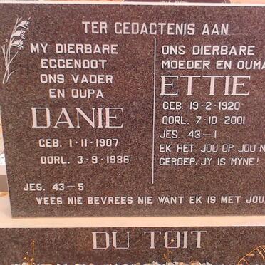 TOIT Danie, du 1907-1986 &amp; Ettie 1920-2001